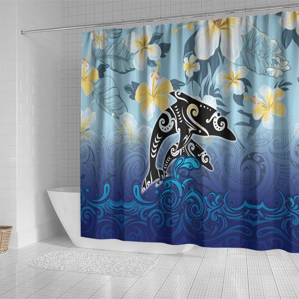 Mother And Baby Dolphins Shower Curtain Hawaii Hibiscus DT02 - Polynesian Pride