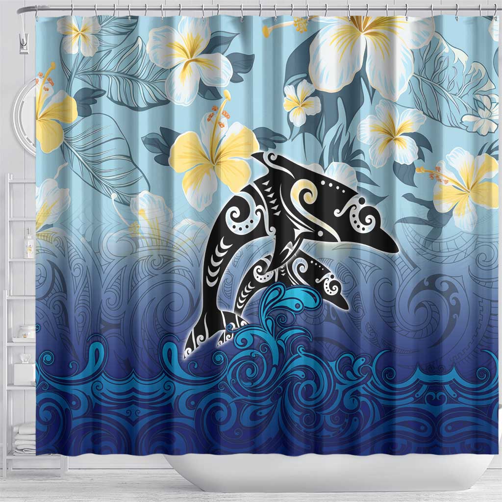 Mother And Baby Dolphins Shower Curtain Hawaii Hibiscus DT02 - Polynesian Pride