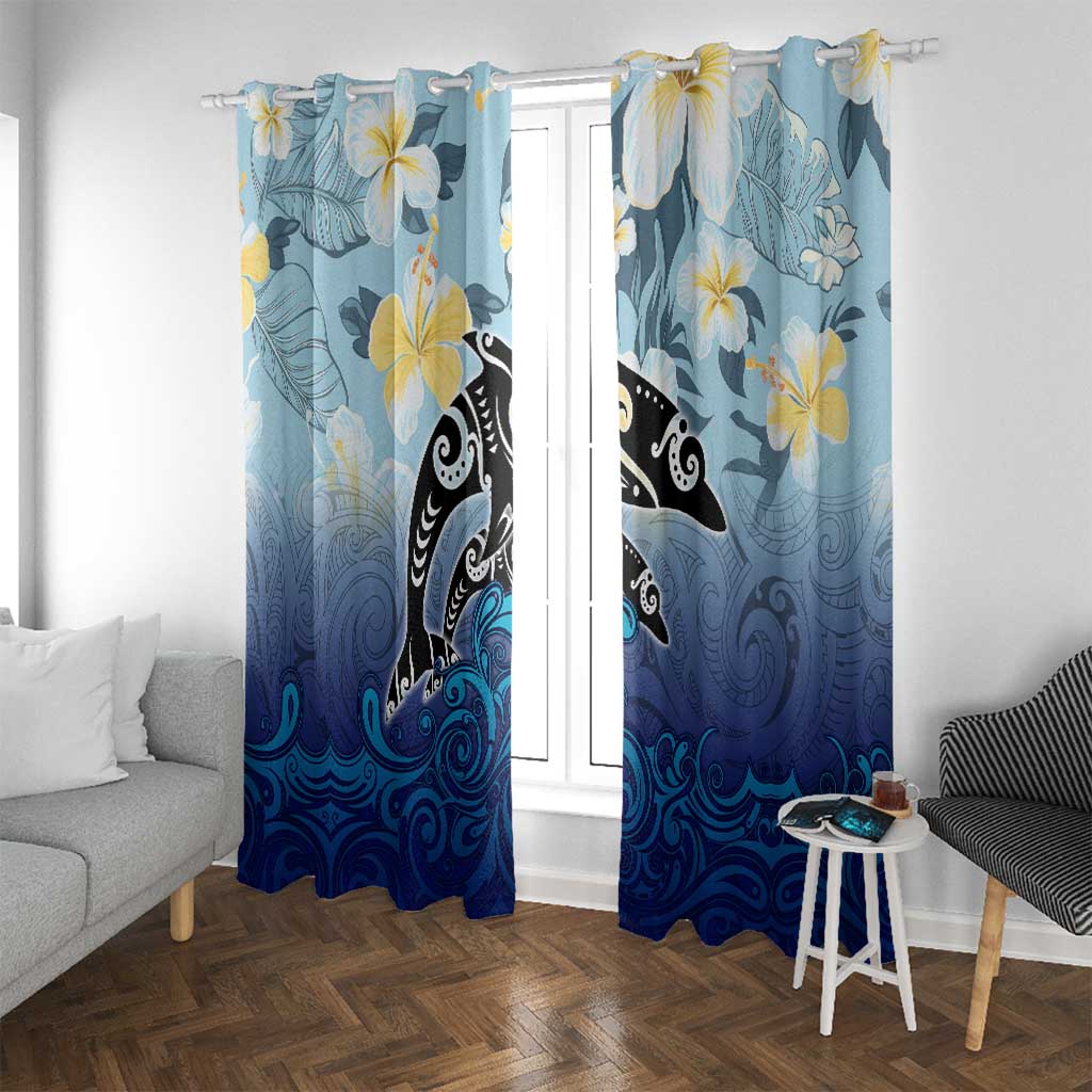 Mother And Baby Dolphins Window Curtain Hawaii Hibiscus