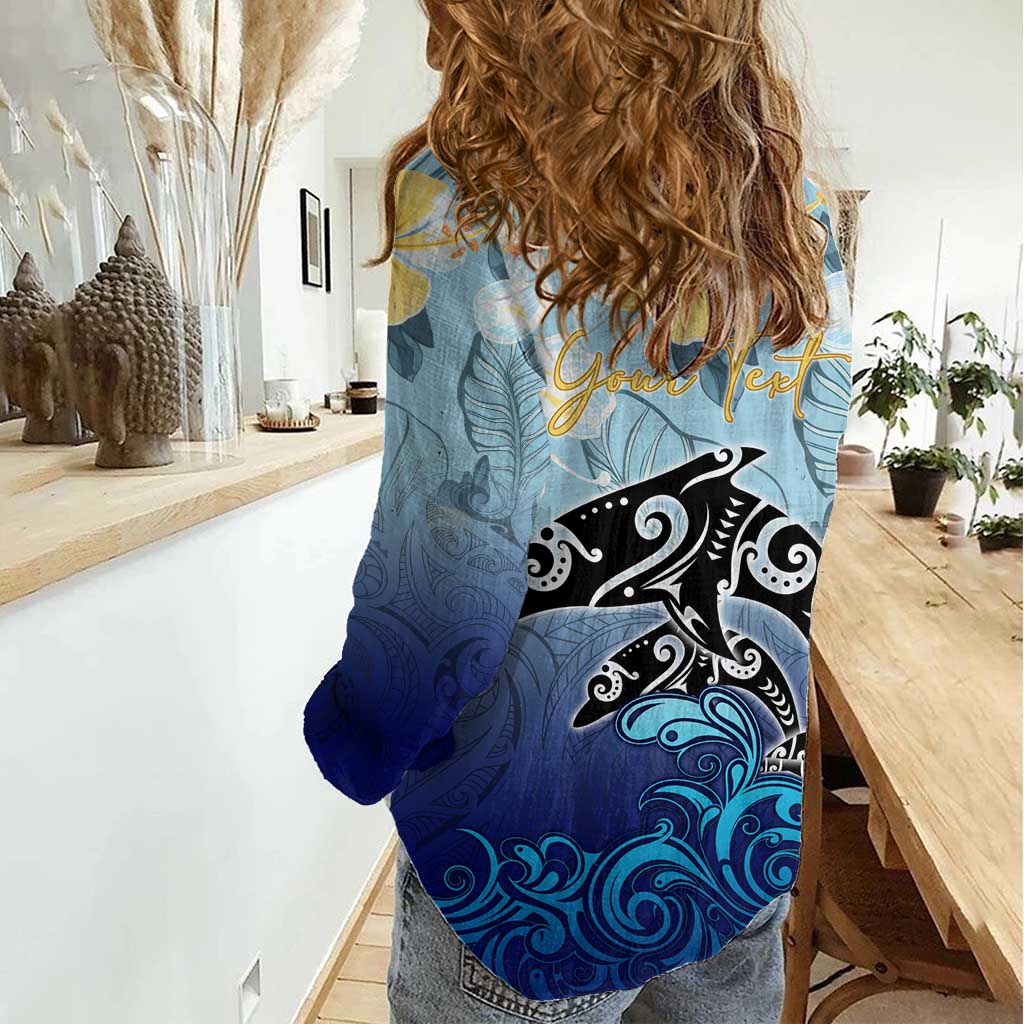 Mother And Baby Dolphins Women Casual Shirt Hawaii Hibiscus