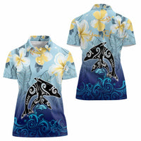 Mother And Baby Dolphins Women Polo Shirt Hawaii Hibiscus