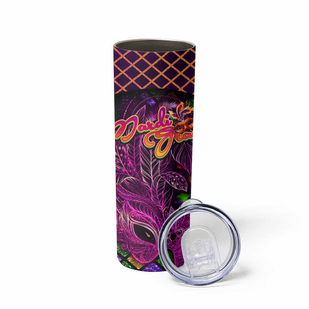 Happy Mardi Gras Skinny Tumbler Mask Feather Colorfull DT02 - Polynesian Pride