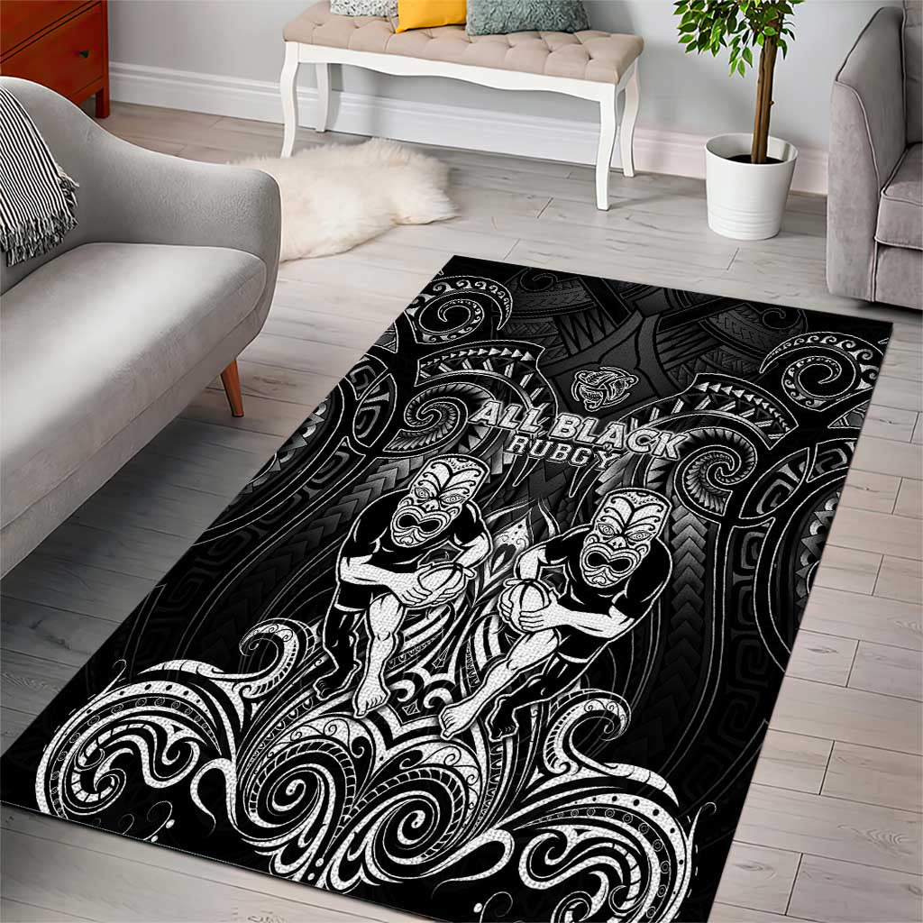 All Black Area Rug New Zealand Rugby Mascot Maori