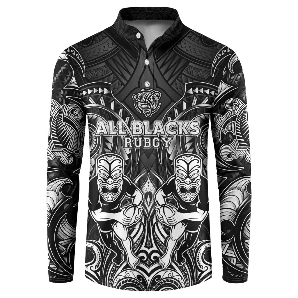 Personalized All Black Button Sweatshirt New Zealand Rugby Mascot Maori