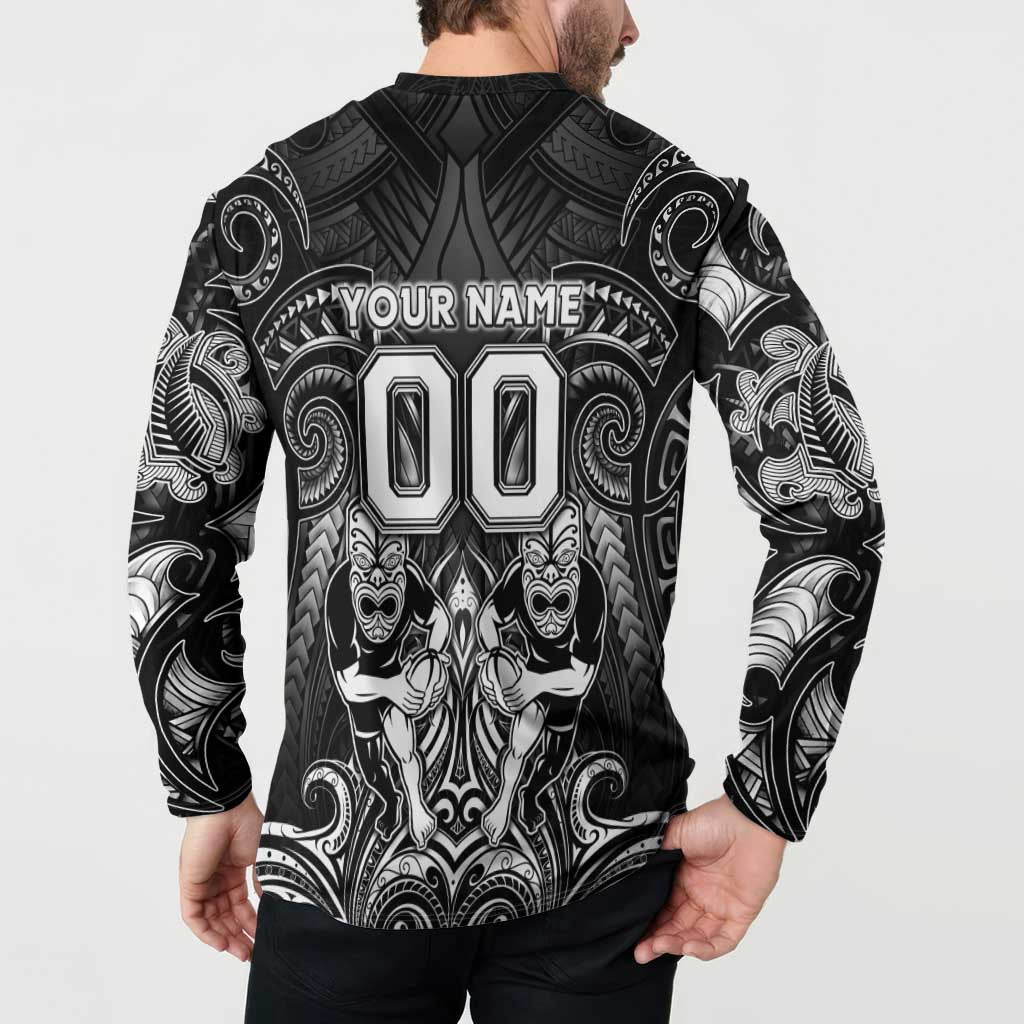 Personalized All Black Button Sweatshirt New Zealand Rugby Mascot Maori
