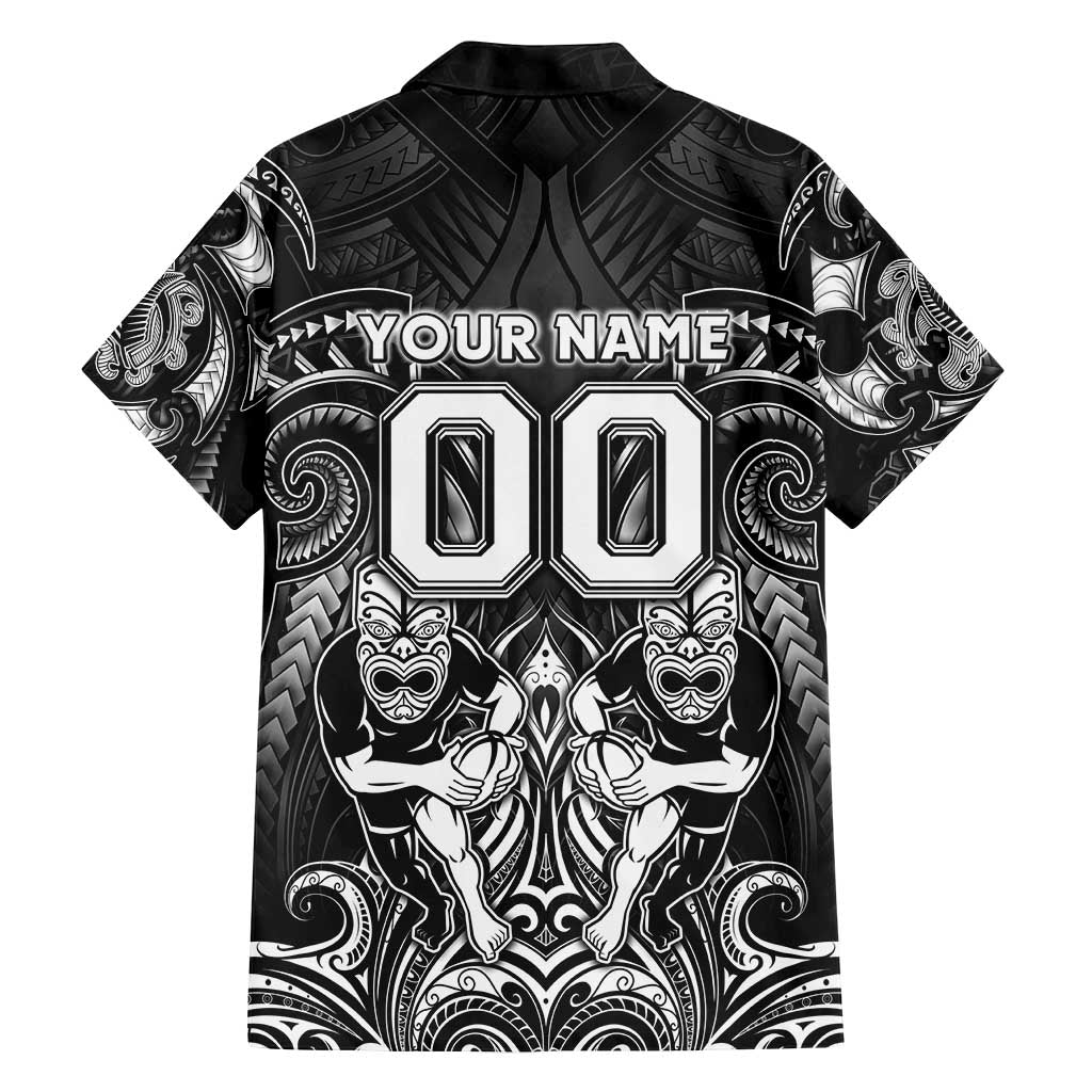 Personalized All Black Family Matching Summer Maxi Dress and Hawaiian Shirt New Zealand Rugby Mascot Maori