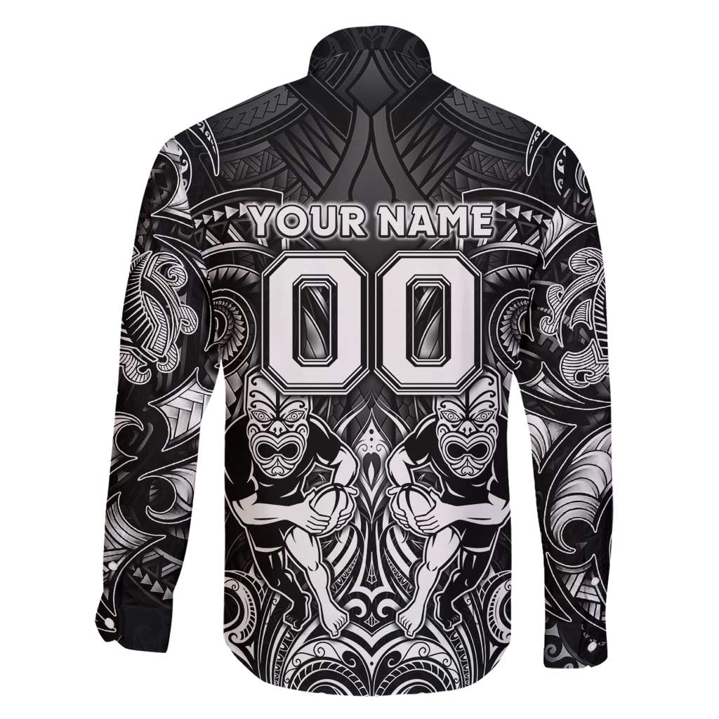 Personalized All Black Family Matching Tank Maxi Dress and Hawaiian Shirt New Zealand Rugby Mascot Maori