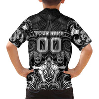 Personalized All Black Kid Hawaiian Shirt New Zealand Rugby Mascot Maori