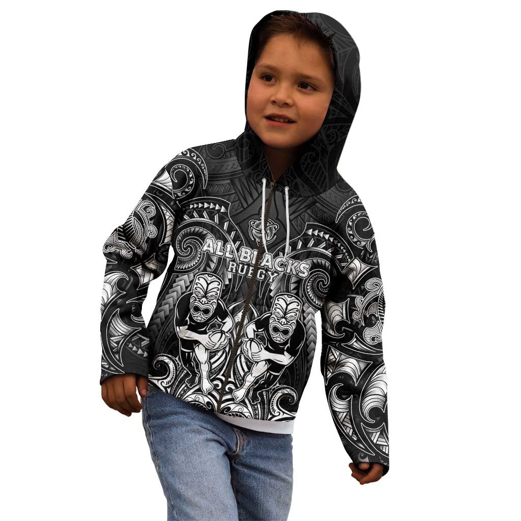 Personalized All Black Kid Hoodie New Zealand Rugby Mascot Maori