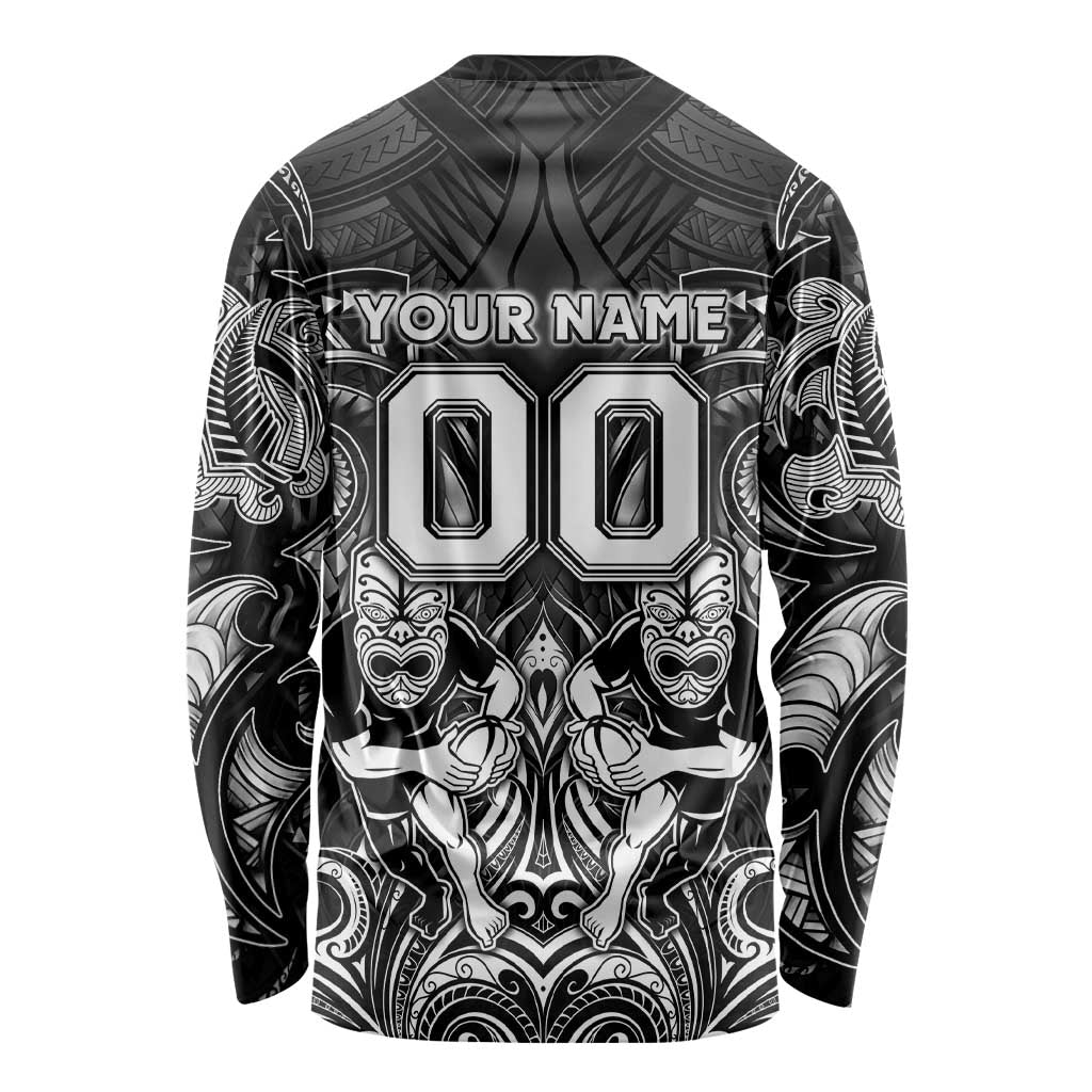 Personalized All Black Long Sleeve Shirt New Zealand Rugby Mascot Maori