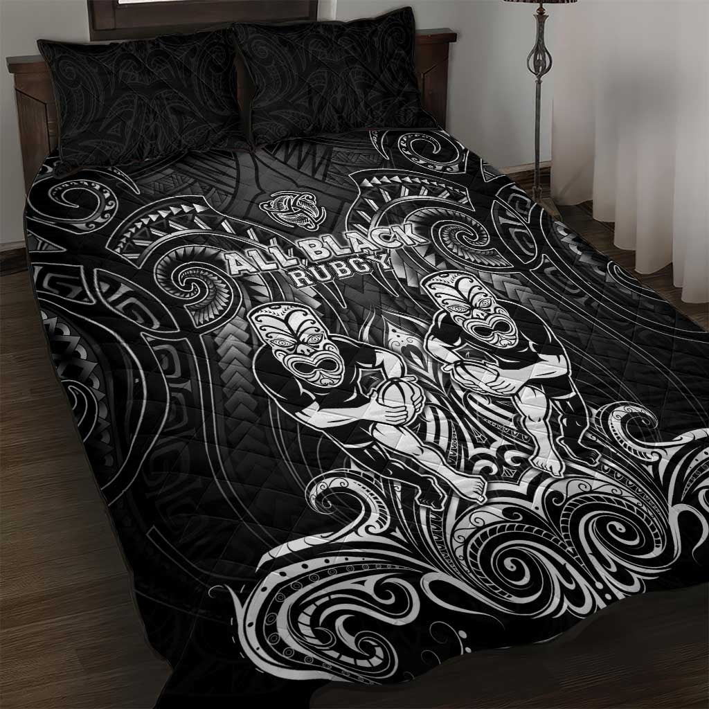 All Black Quilt Bed Set New Zealand Rugby Mascot Maori DT02 Black - Polynesian Pride