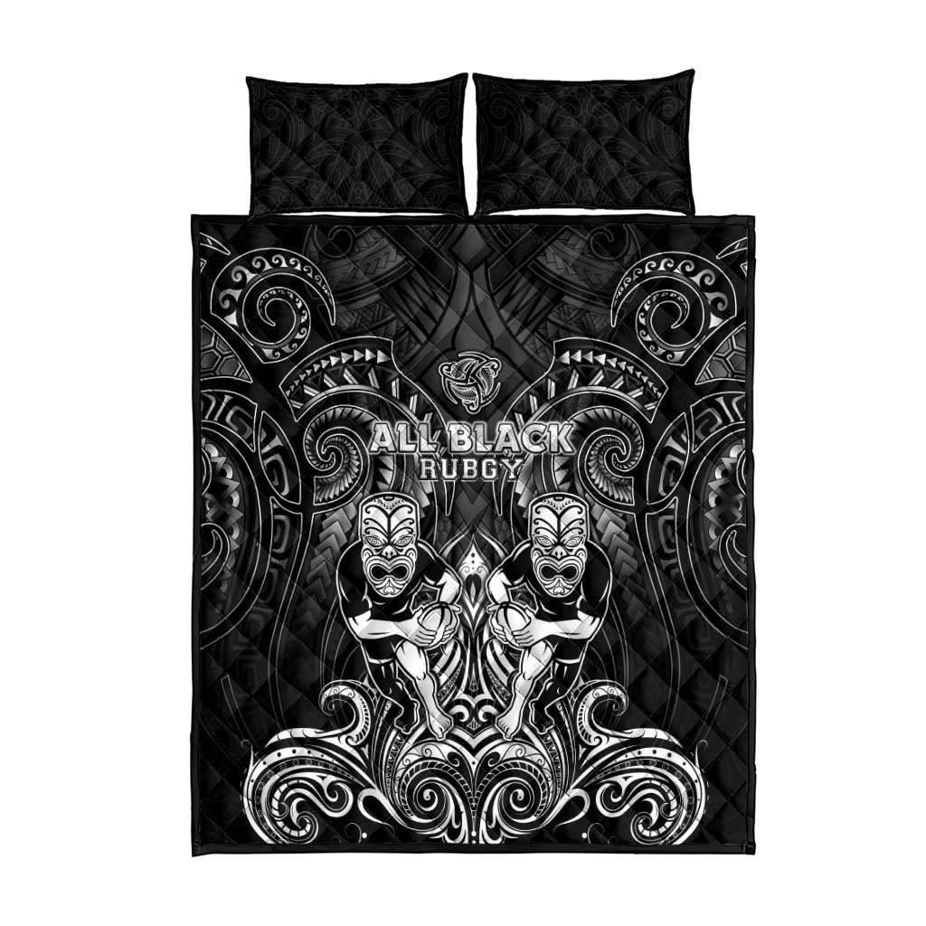 All Black Quilt Bed Set New Zealand Rugby Mascot Maori DT02 - Polynesian Pride