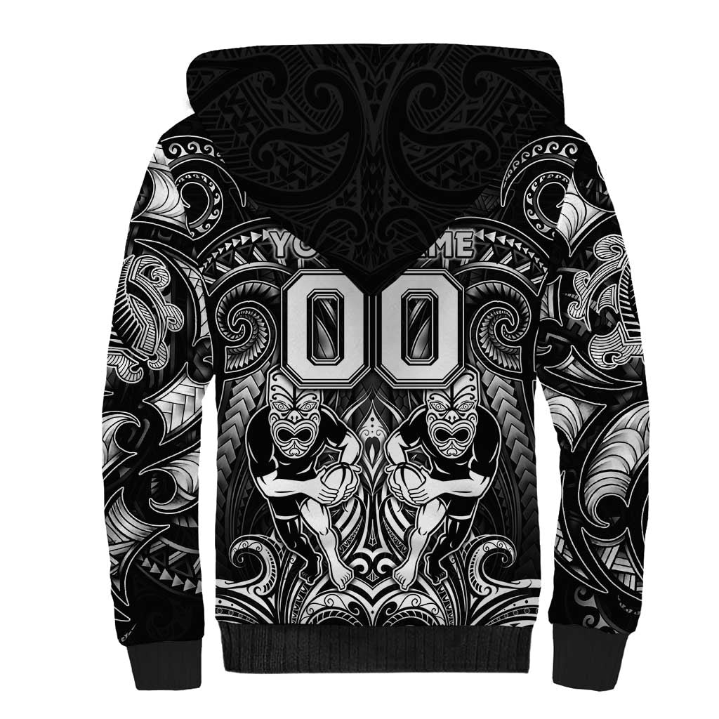 Personalized All Black Sherpa Hoodie New Zealand Rugby Mascot Maori