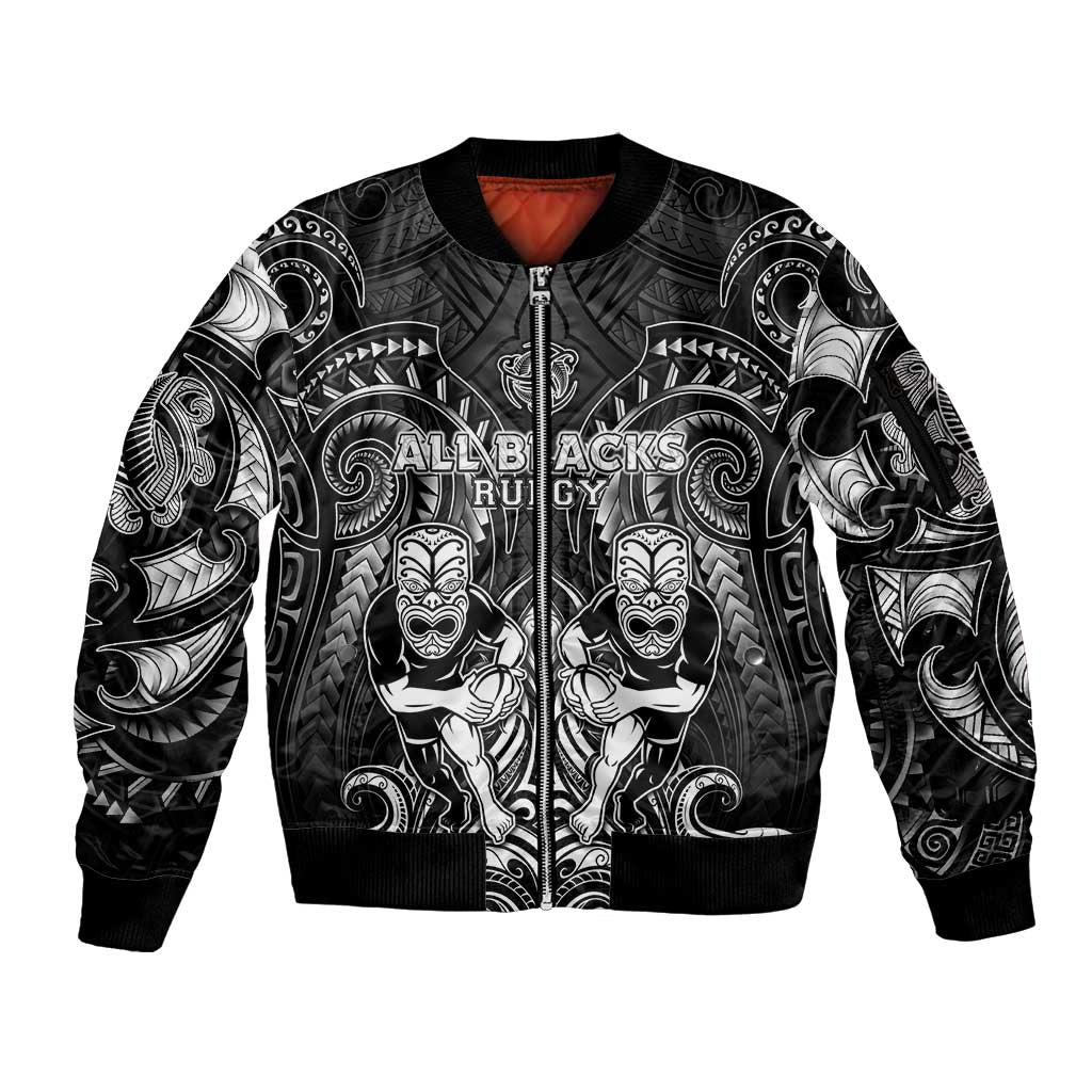 Personalized All Black Sleeve Zip Bomber Jacket New Zealand Rugby Mascot Maori