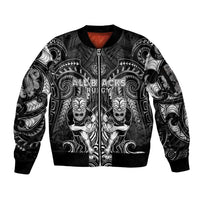 Personalized All Black Sleeve Zip Bomber Jacket New Zealand Rugby Mascot Maori