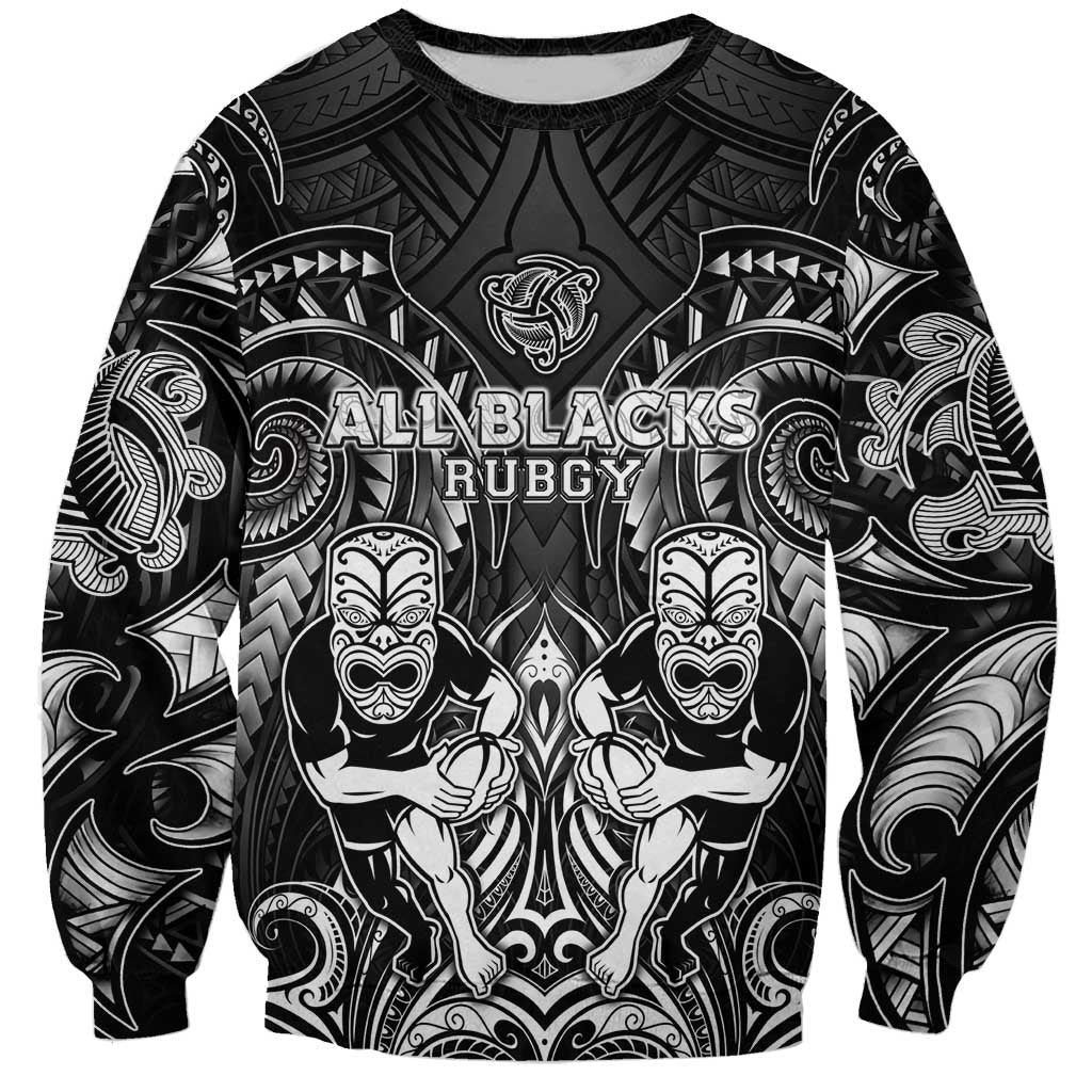 Personalized All Black Sweatshirt New Zealand Rugby Mascot Maori DT02 Unisex Black - Polynesian Pride