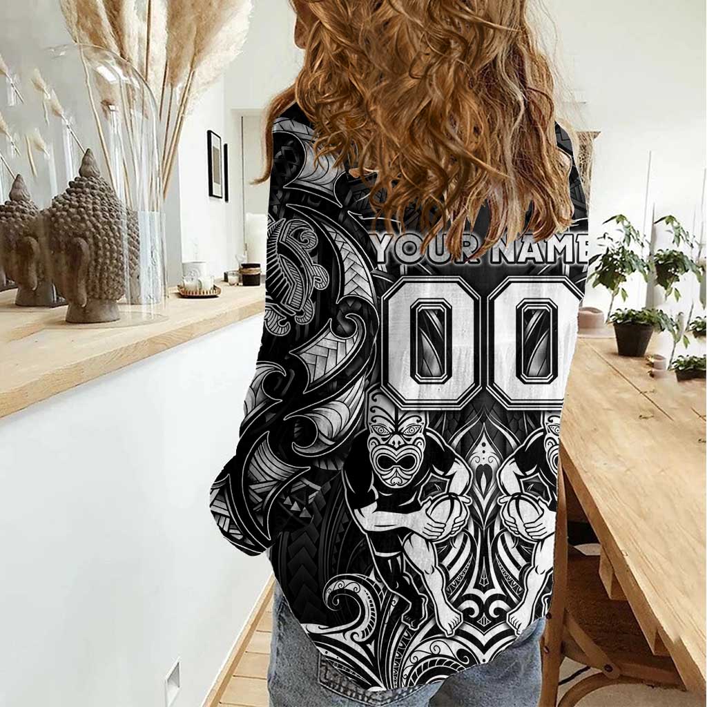 Personalized All Black Women Casual Shirt New Zealand Rugby Mascot Maori DT02 - Polynesian Pride