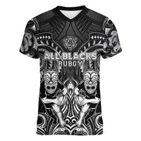Personalized All Black Women V-Neck T-Shirt New Zealand Rugby Mascot Maori DT02 Female Black - Polynesian Pride