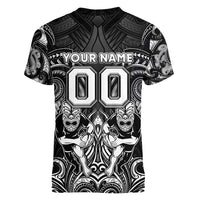Personalized All Black Women V-Neck T-Shirt New Zealand Rugby Mascot Maori DT02 - Polynesian Pride