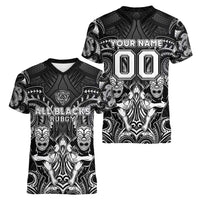 Personalized All Black Women V-Neck T-Shirt New Zealand Rugby Mascot Maori DT02 - Polynesian Pride