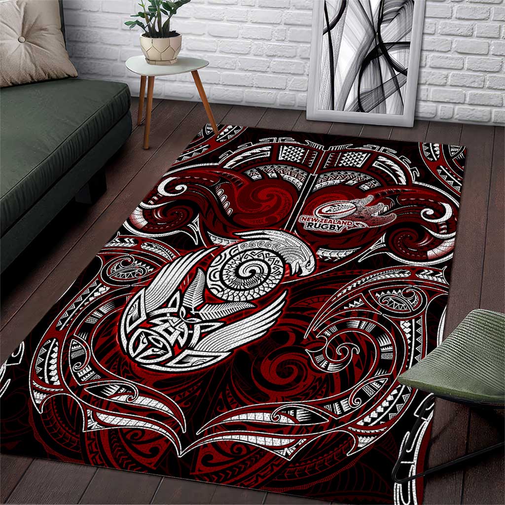 New Zealand Aotearoa Rugby Area Rug Maori Fern Tattoo Art