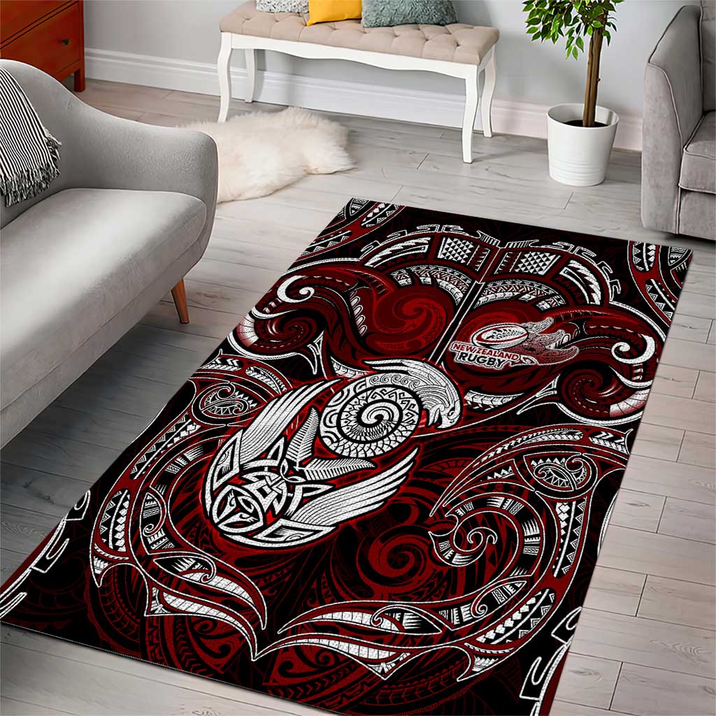 New Zealand Aotearoa Rugby Area Rug Maori Fern Tattoo Art