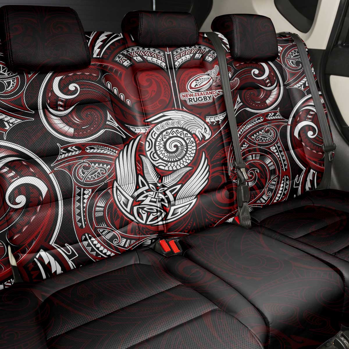 New Zealand Aotearoa Rugby Back Car Seat Cover Maori Fern Tattoo Art