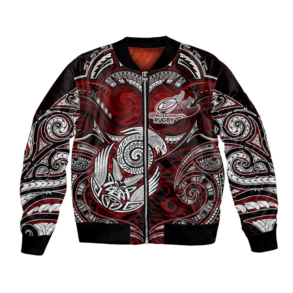Personalized New Zealand Aotearoa Rugby Bomber Jacket Maori Fern Tattoo Art