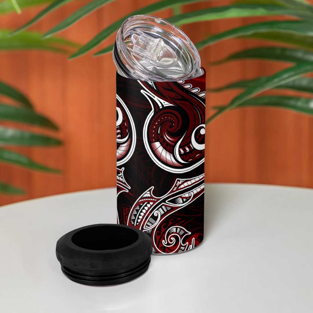 New Zealand Aotearoa Rugby 4 in 1 Can Cooler Tumbler Maori Fern Tattoo Art DT02 - Polynesian Pride