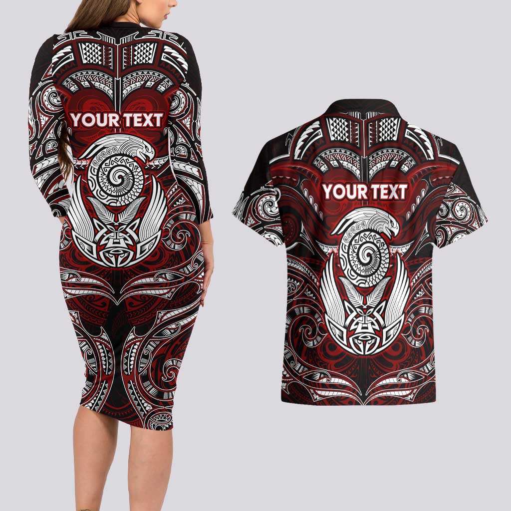 Personalized New Zealand Aotearoa Rugby Couples Matching Long Sleeve Bodycon Dress and Hawaiian Shirt Maori Fern Tattoo Art DT02 - Polynesian Pride