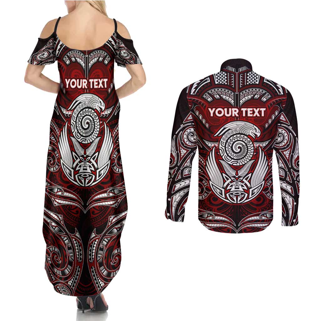 Personalized New Zealand Aotearoa Rugby Couples Matching Summer Maxi Dress and Long Sleeve Button Shirt Maori Fern Tattoo Art