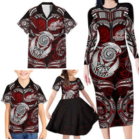 Personalized New Zealand Aotearoa Rugby Family Matching Long Sleeve Bodycon Dress and Hawaiian Shirt Maori Fern Tattoo Art DT02 - Polynesian Pride