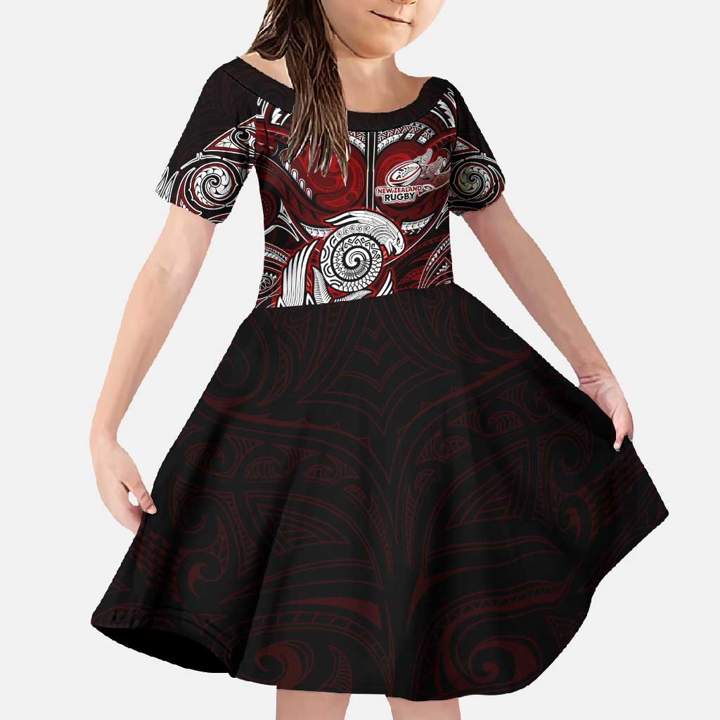 Personalized New Zealand Aotearoa Rugby Family Matching Mermaid Dress and Hawaiian Shirt Maori Fern Tattoo Art DT02 Daughter's Dress Red - Polynesian Pride