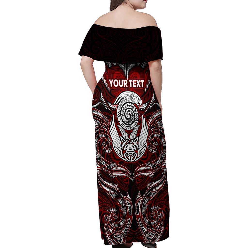 Personalized New Zealand Aotearoa Rugby Family Matching Off Shoulder Maxi Dress and Hawaiian Shirt Maori Fern Tattoo Art DT02 - Polynesian Pride