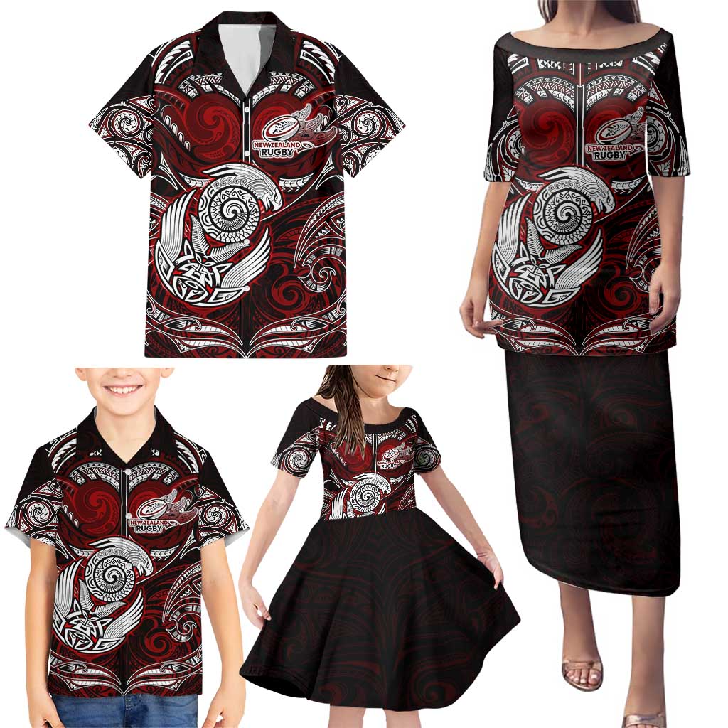Personalized New Zealand Aotearoa Rugby Family Matching Puletasi and Hawaiian Shirt Maori Fern Tattoo Art DT02 - Polynesian Pride
