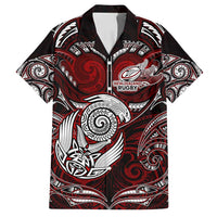 Personalized New Zealand Aotearoa Rugby Family Matching Summer Maxi Dress and Hawaiian Shirt Maori Fern Tattoo Art DT02 Dad's Shirt - Short Sleeve Red - Polynesian Pride