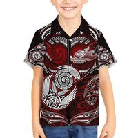Personalized New Zealand Aotearoa Rugby Family Matching Tank Maxi Dress and Hawaiian Shirt Maori Fern Tattoo Art DT02 Son's Shirt Red - Polynesian Pride
