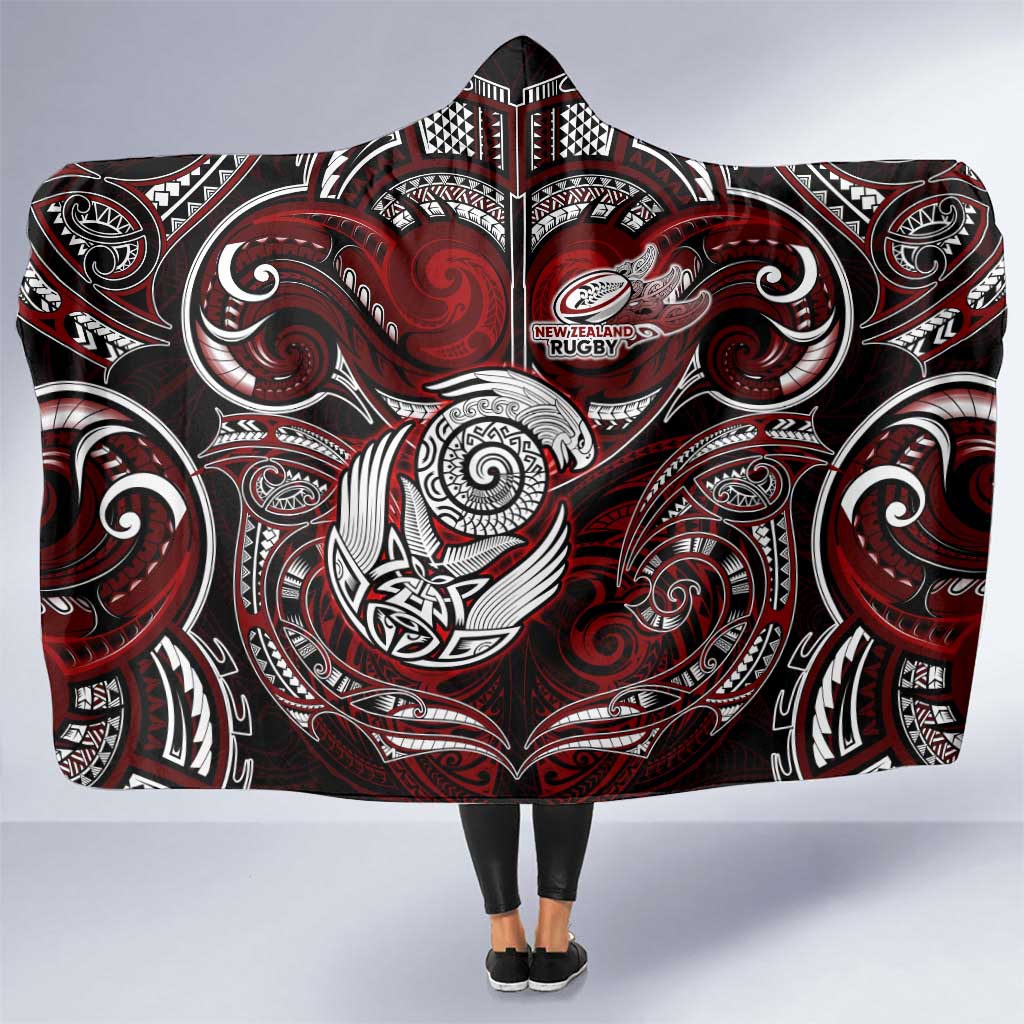 New Zealand Aotearoa Rugby Hooded Blanket Maori Fern Tattoo Art