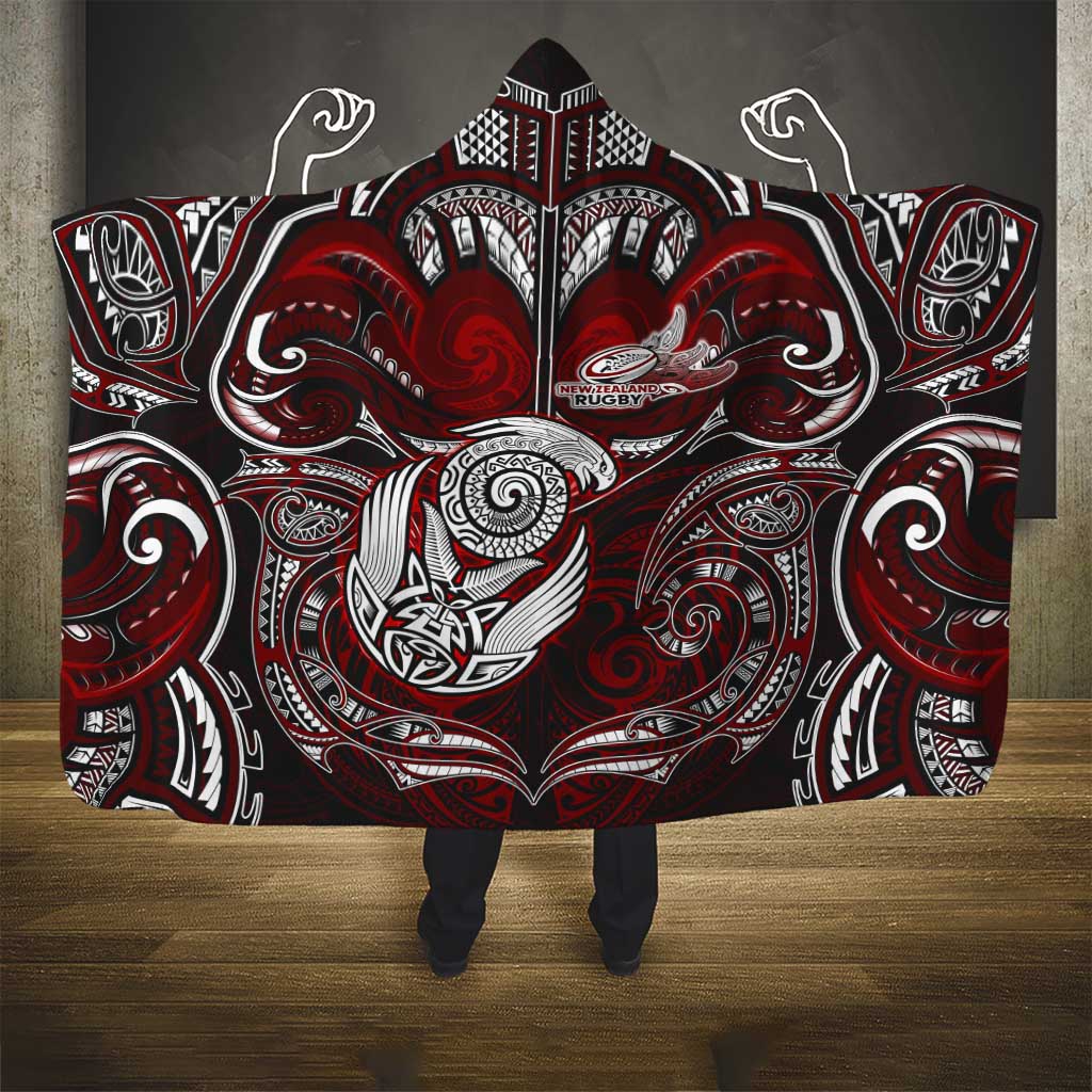 New Zealand Aotearoa Rugby Hooded Blanket Maori Fern Tattoo Art