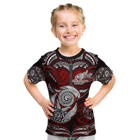 Personalized New Zealand Aotearoa Rugby Kid T Shirt Maori Fern Tattoo Art DT02 Red - Polynesian Pride