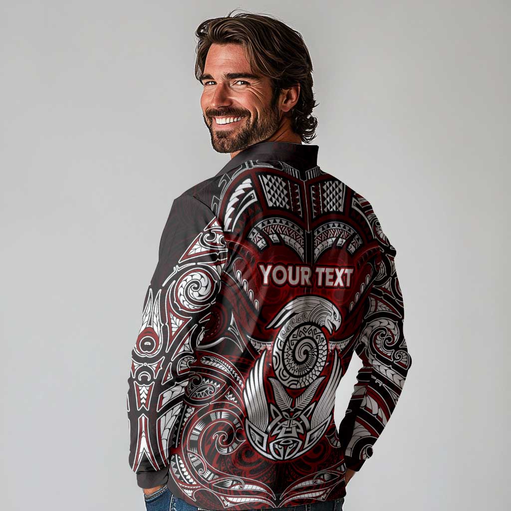 Personalized New Zealand Aotearoa Rugby Long Sleeve Polo Shirt Maori Fern Tattoo Art