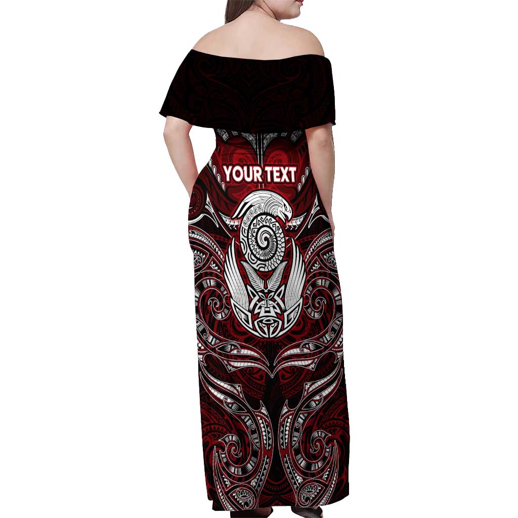 Personalized New Zealand Aotearoa Rugby Off Shoulder Maxi Dress Maori Fern Tattoo Art