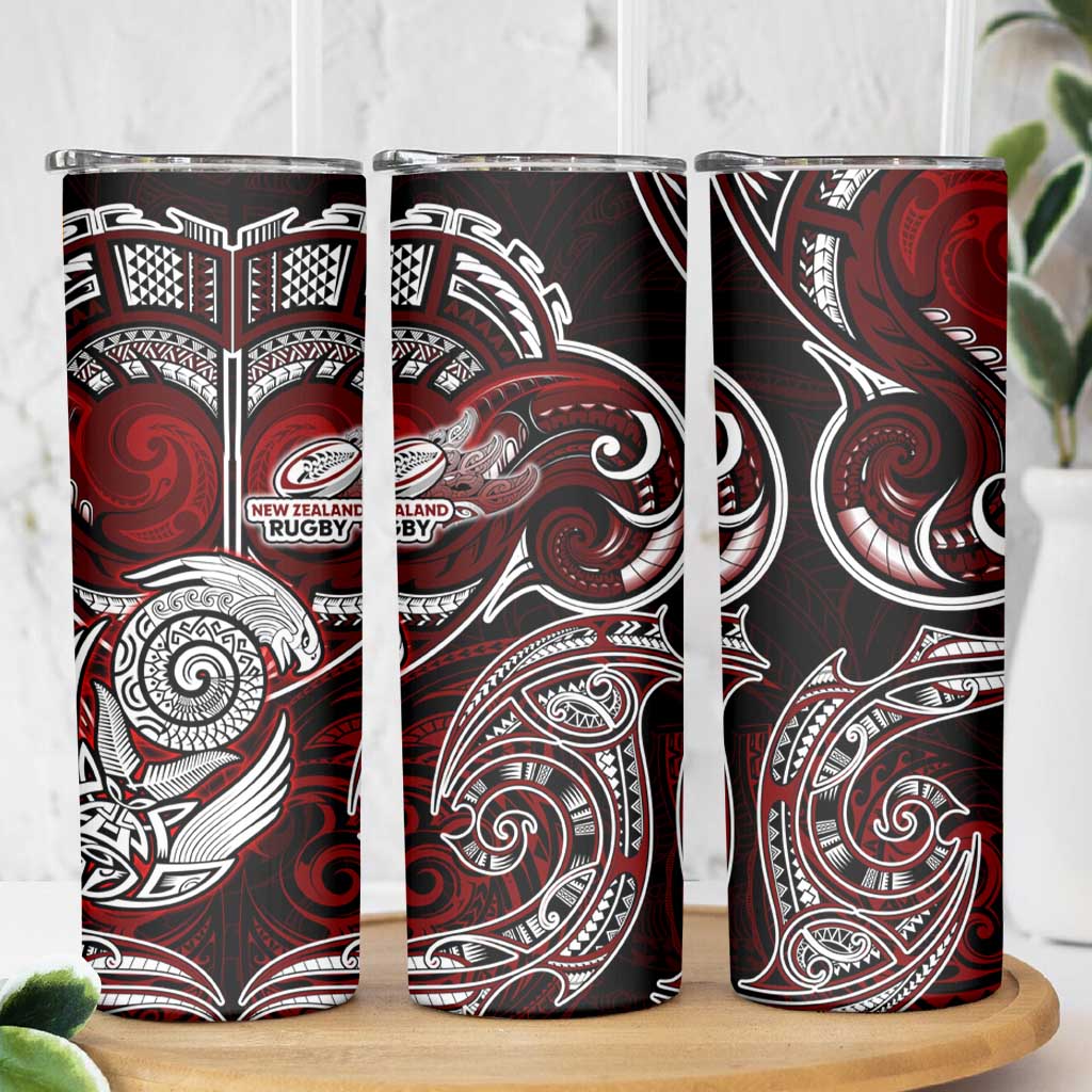 New Zealand Aotearoa Rugby Skinny Tumbler Maori Fern Tattoo Art DT02 - Polynesian Pride