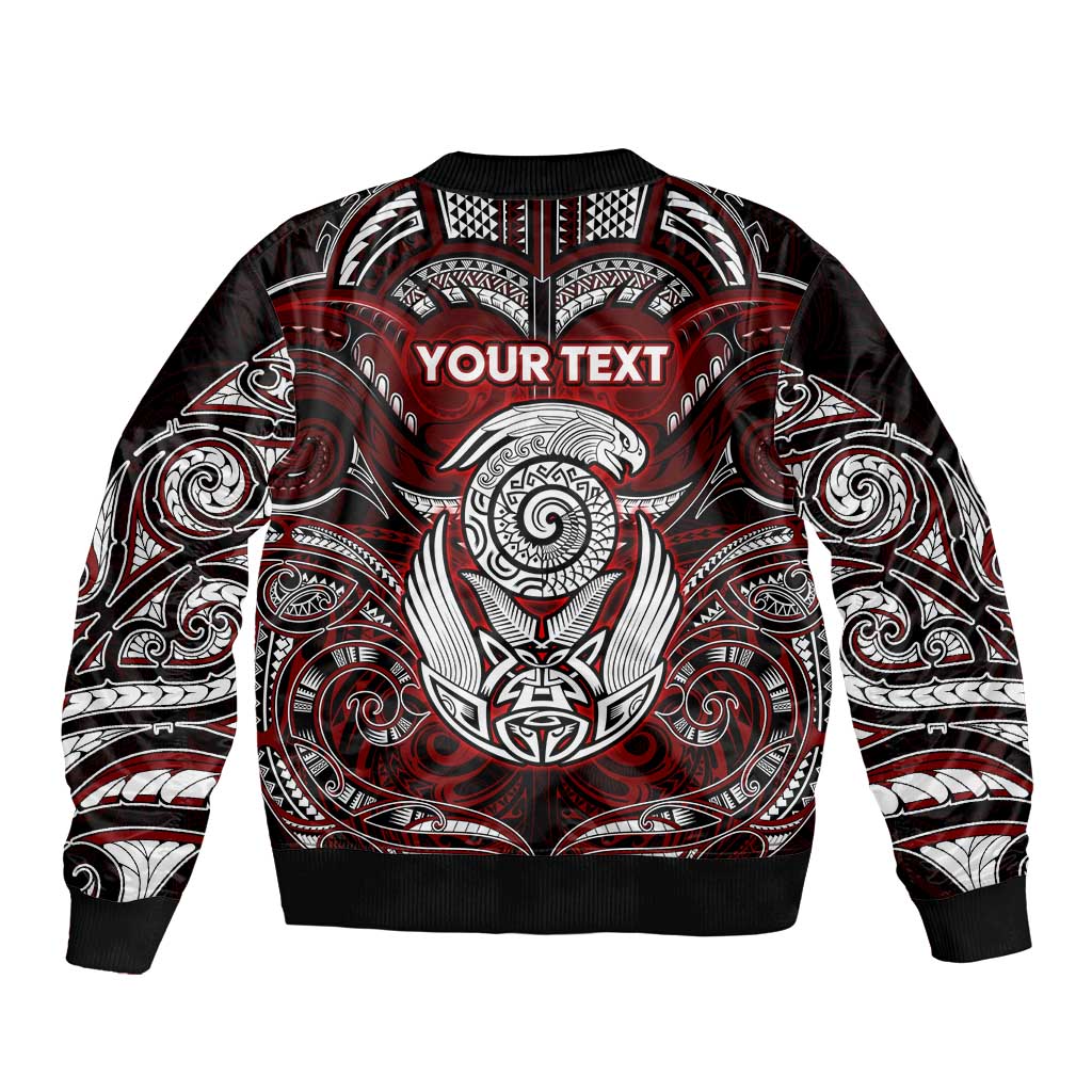 Personalized New Zealand Aotearoa Rugby Sleeve Zip Bomber Jacket Maori Fern Tattoo Art