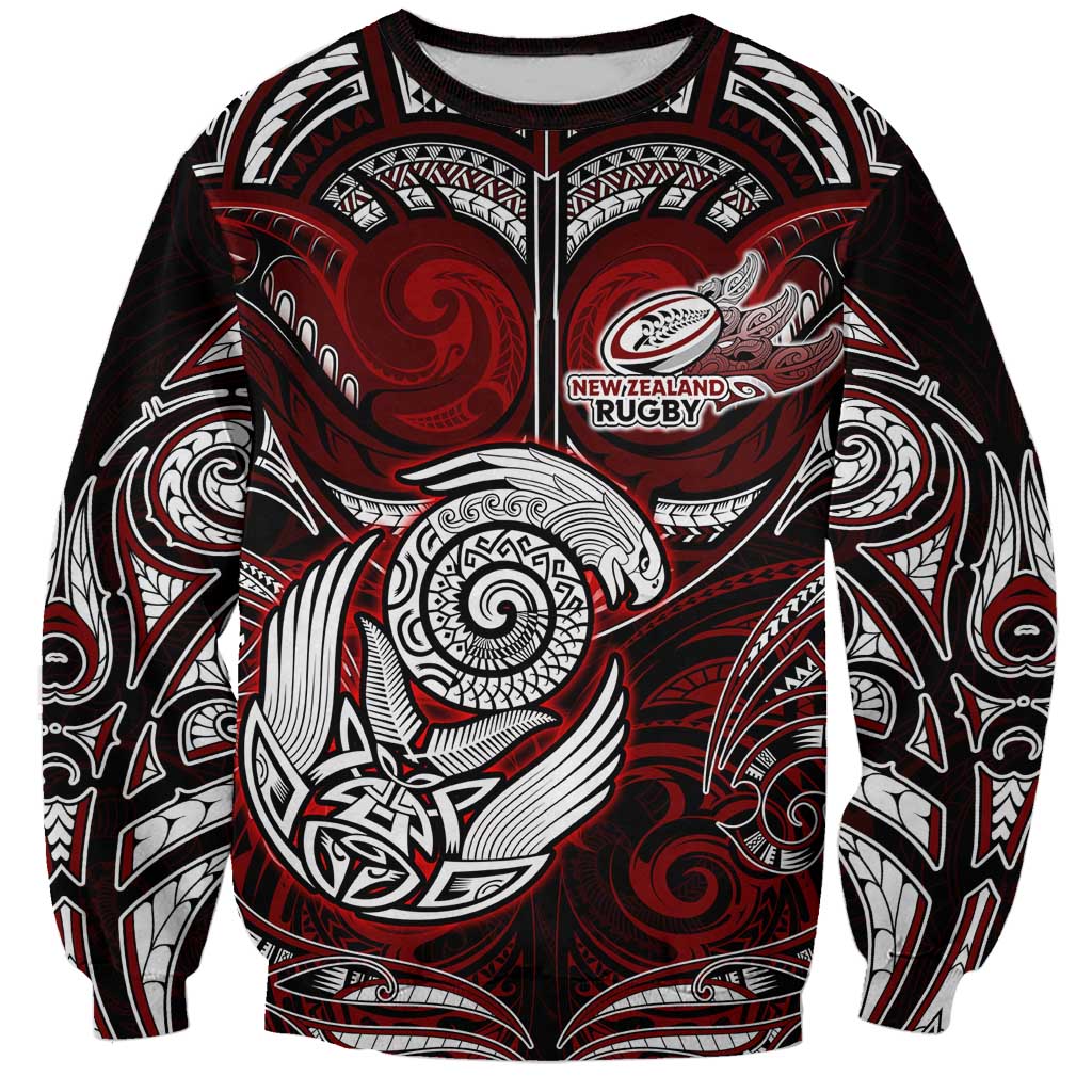 Personalized New Zealand Aotearoa Rugby Sweatshirt Maori Fern Tattoo Art DT02 Unisex Red - Polynesian Pride