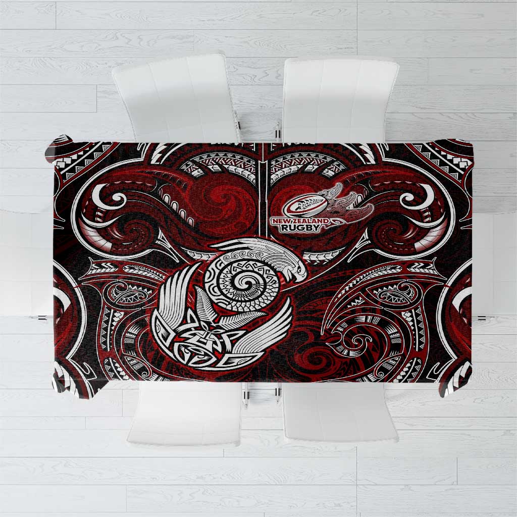 New Zealand Aotearoa Rugby Tablecloth Maori Fern Tattoo Art DT02 Red - Polynesian Pride