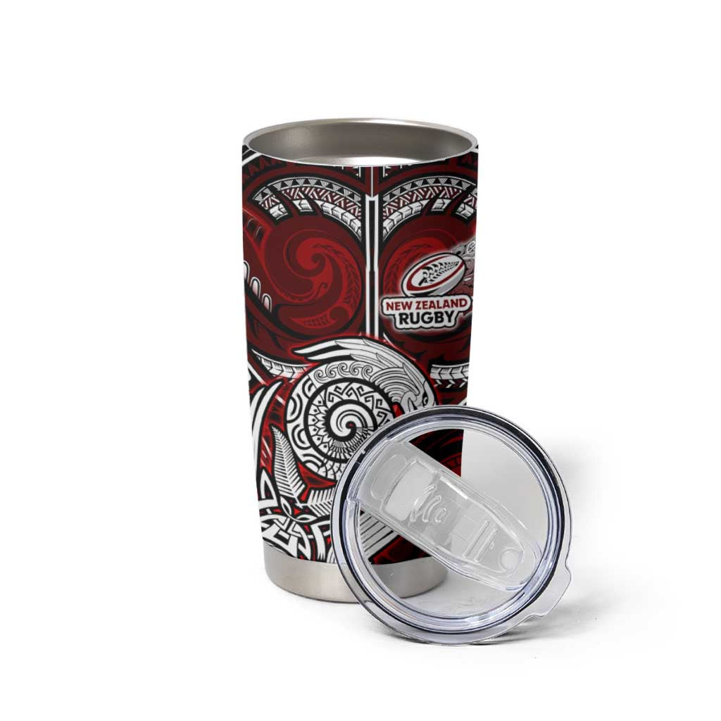 New Zealand Aotearoa Rugby Tumbler Cup Maori Fern Tattoo Art