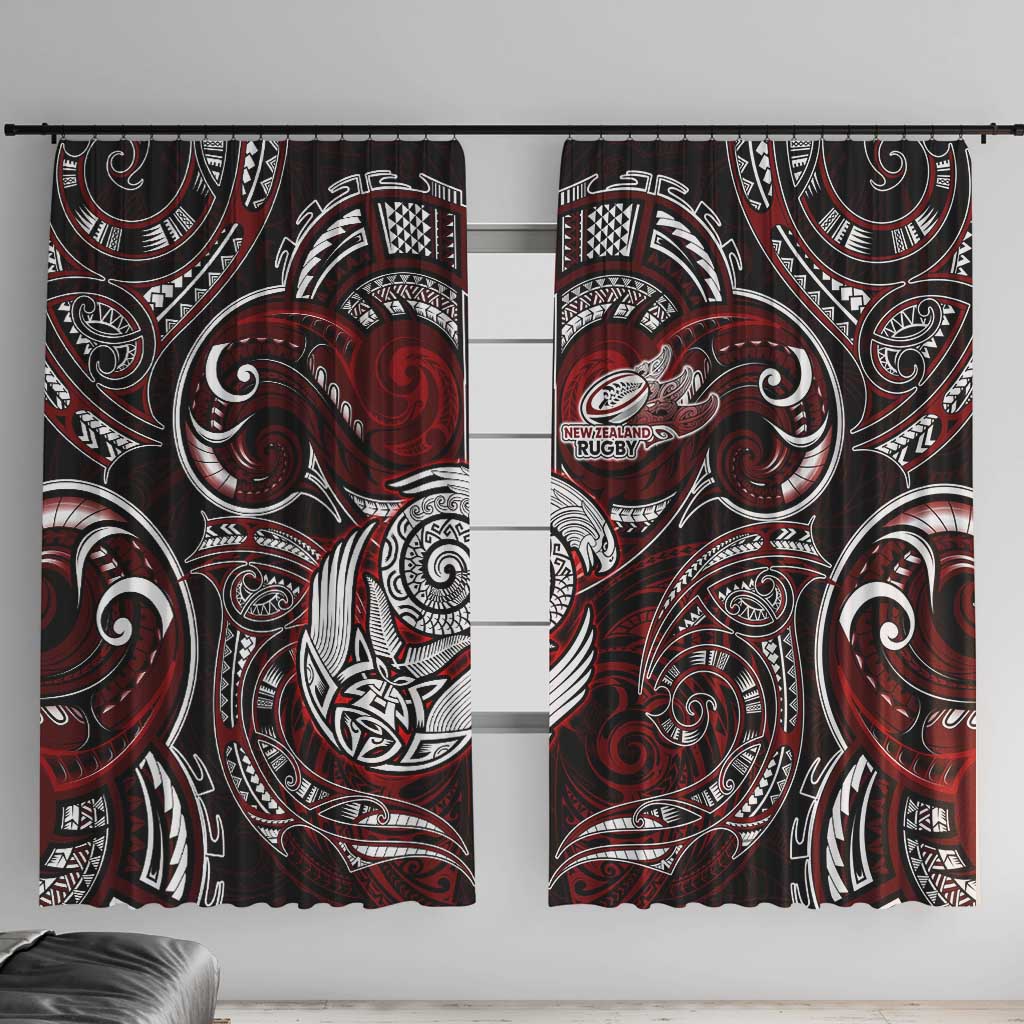 New Zealand Aotearoa Rugby Window Curtain Maori Fern Tattoo Art