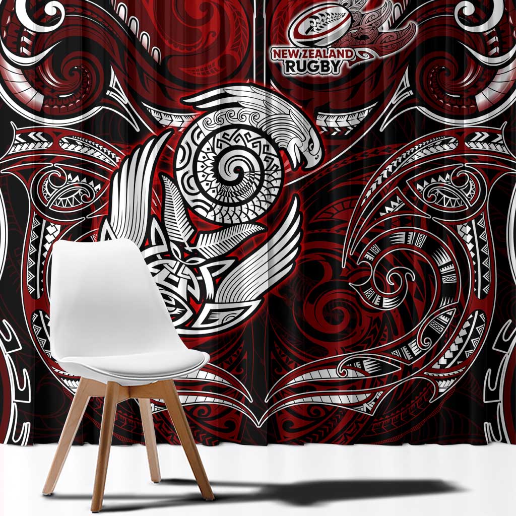 New Zealand Aotearoa Rugby Window Curtain Maori Fern Tattoo Art