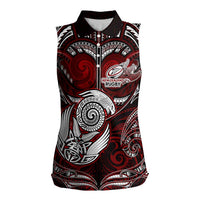 Personalized New Zealand Aotearoa Rugby Women Sleeveless Polo Shirt Maori Fern Tattoo Art
